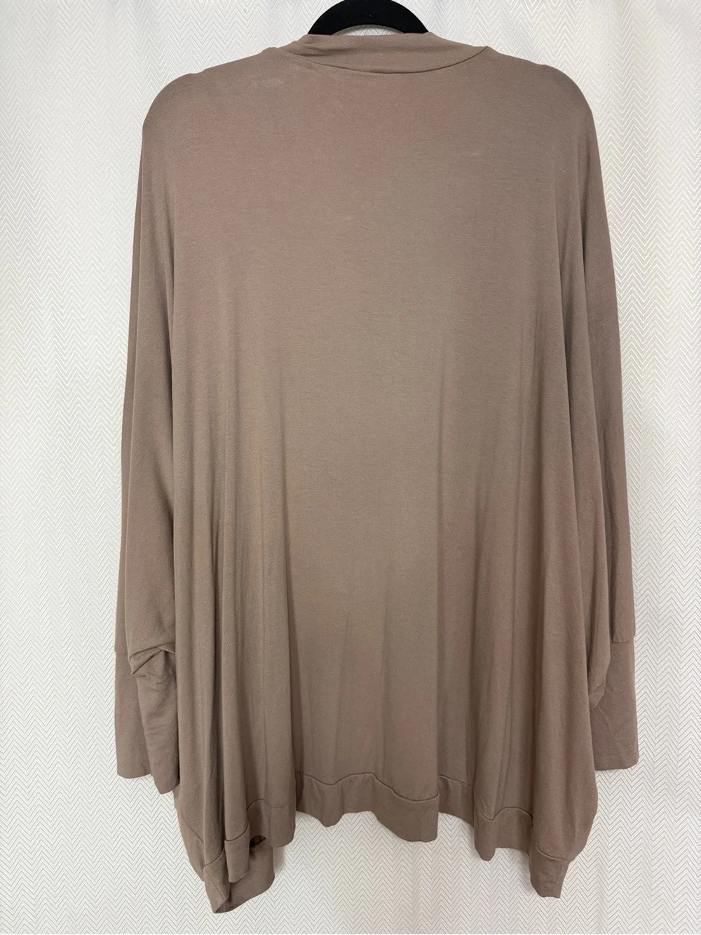 Zenana Dolman Sleeve Open-Front Pocketed Cardigan in Taupe Size 3X